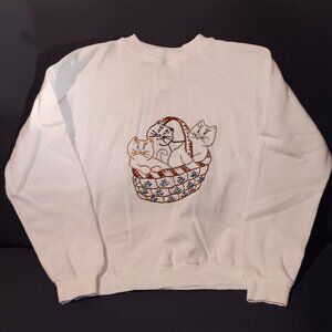 Vintage Hand Embroidered I Love Kittens Sweatshirt - Size Large 14-16